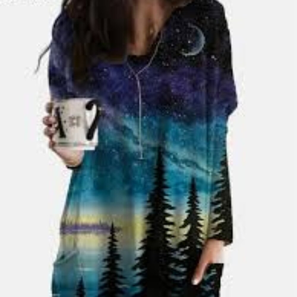 Women's Christmas Tree Crown Starry Sky 3D Print T-Shirt Long Sleeve